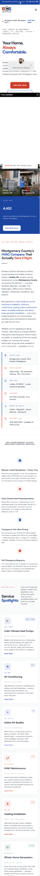 Brothers Comfort Services HVAC website homepage page, mobile