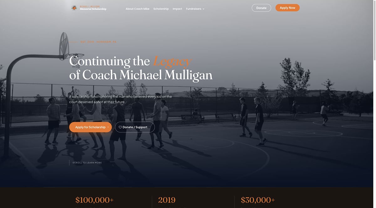 Michael J. Mulligan Memorial Scholarship website built by Reach Media & Design